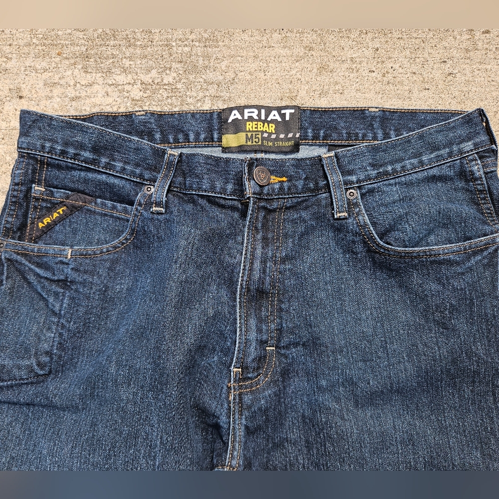 Ariat Rebar M5 Men's Slim Straight Leg Blue Jeans 36 34 36x34 - Picture 2 of 8
